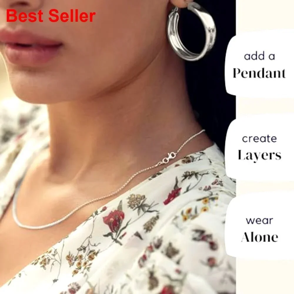 Sterling Silver Chain Necklace Thin Diamond Cut Cable Link Lobster Clasp